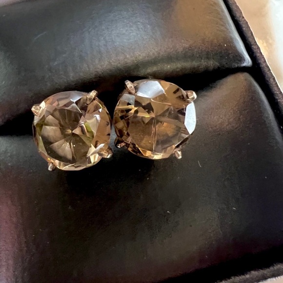 Vintage Handmade Smokey Quartz Stud Earrings. Antique Gold Designer Earrings - Picture 8 of 17